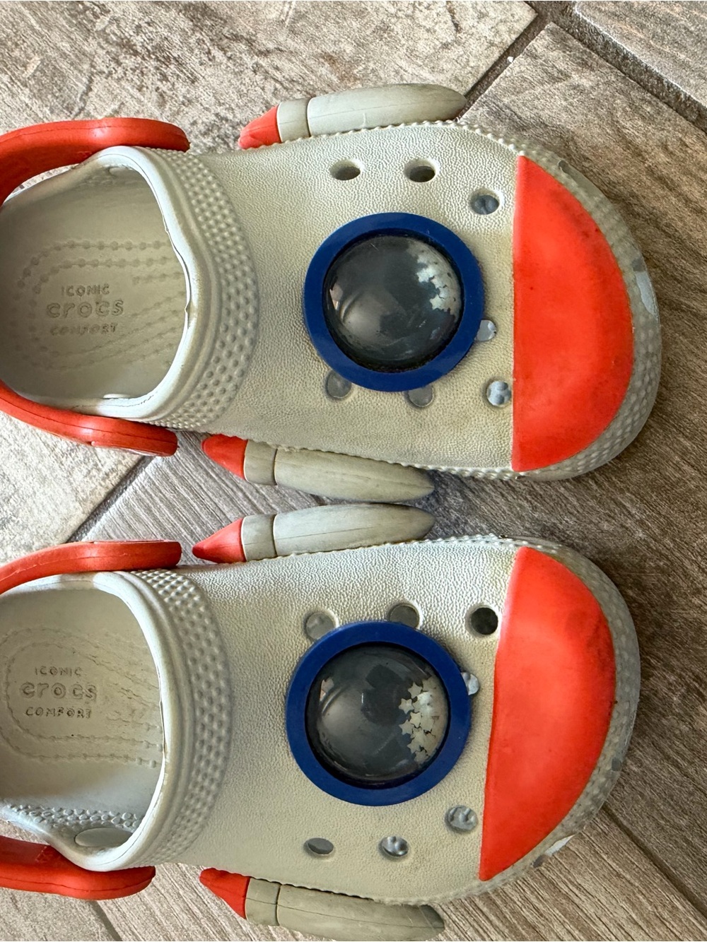CROCS Kids Space-Theme Clogs in White, Orange & Blue